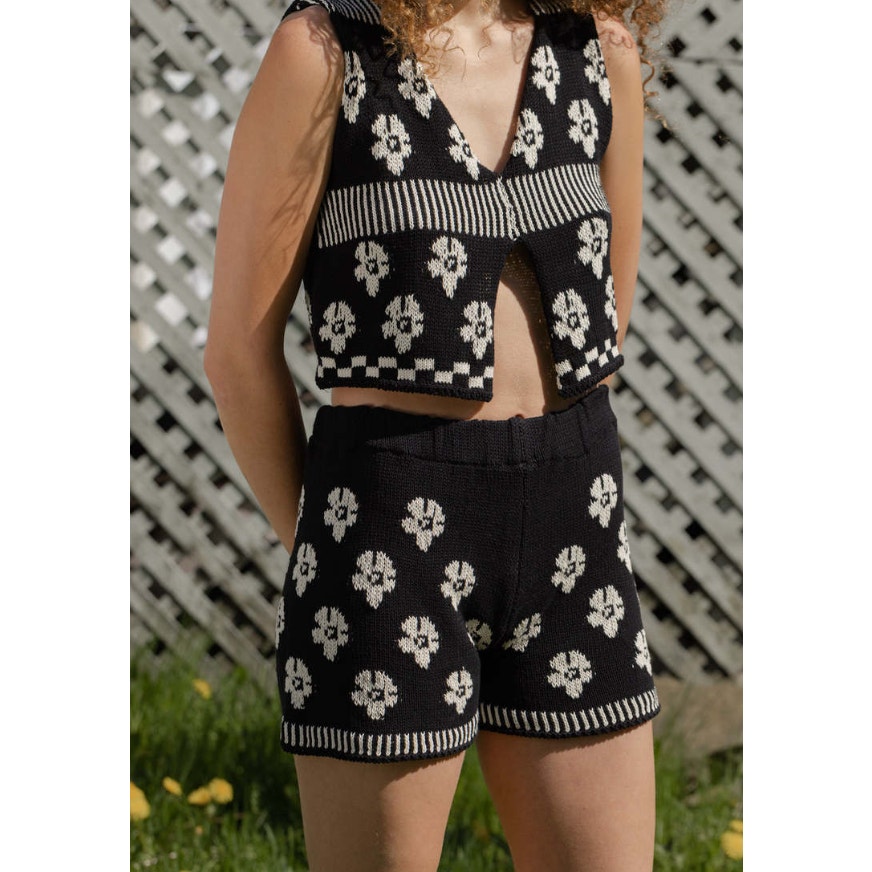 Tach Clothing Alessia Cotton Knit Shorts Set Black White Size Large — image 4 of 8